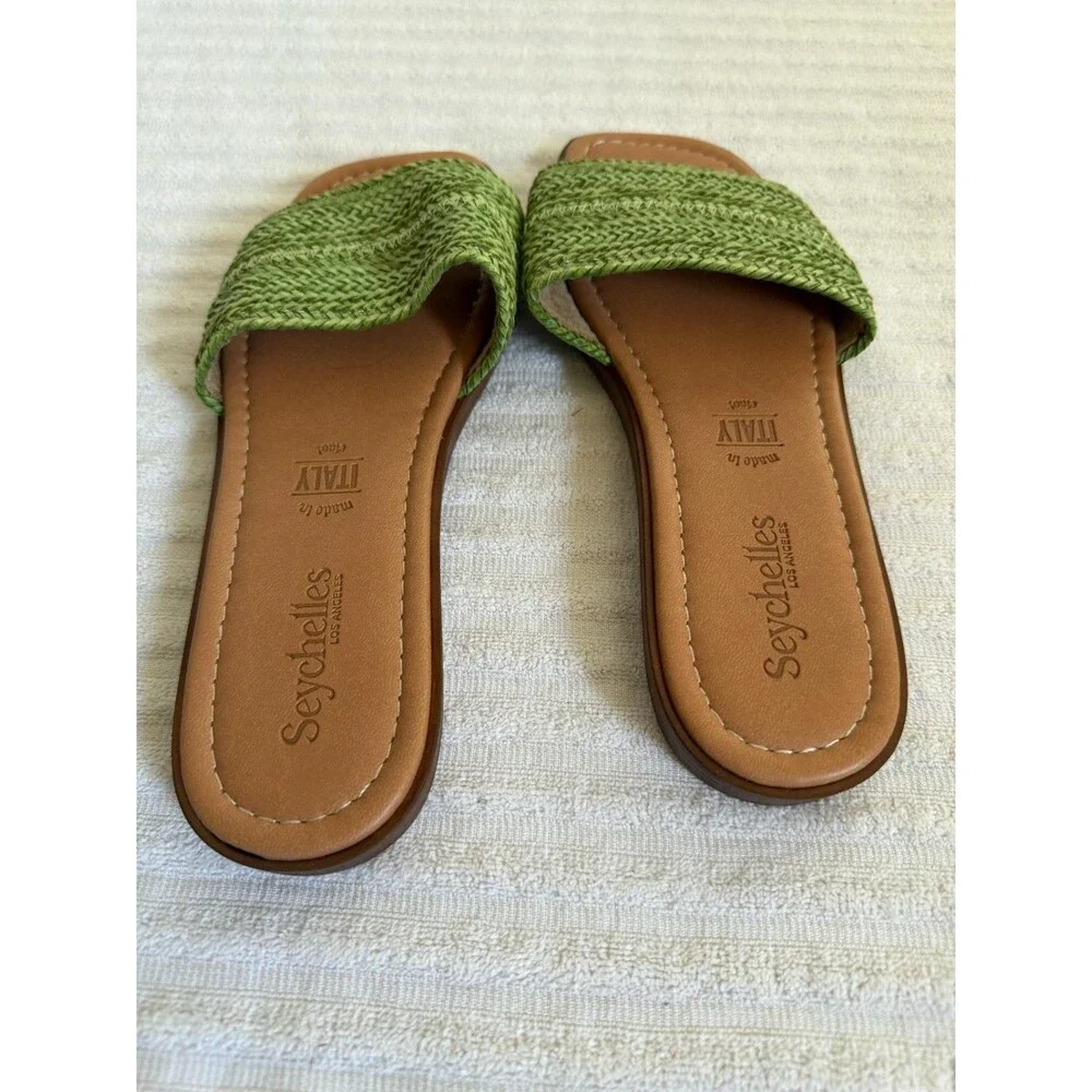 Seychelles Womens Green Woven Raffia Slide Sandals Flats Italy Size 7
